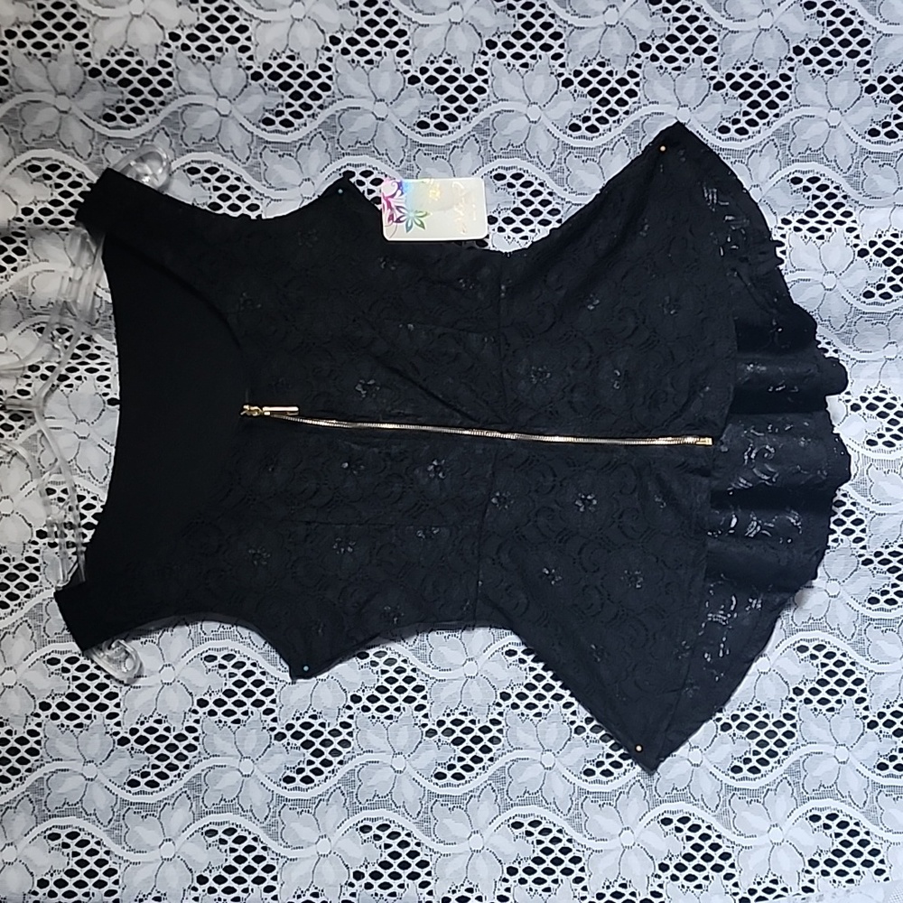 ENZO Stretch Black Lace Top Blouse - Picture 2 of 8